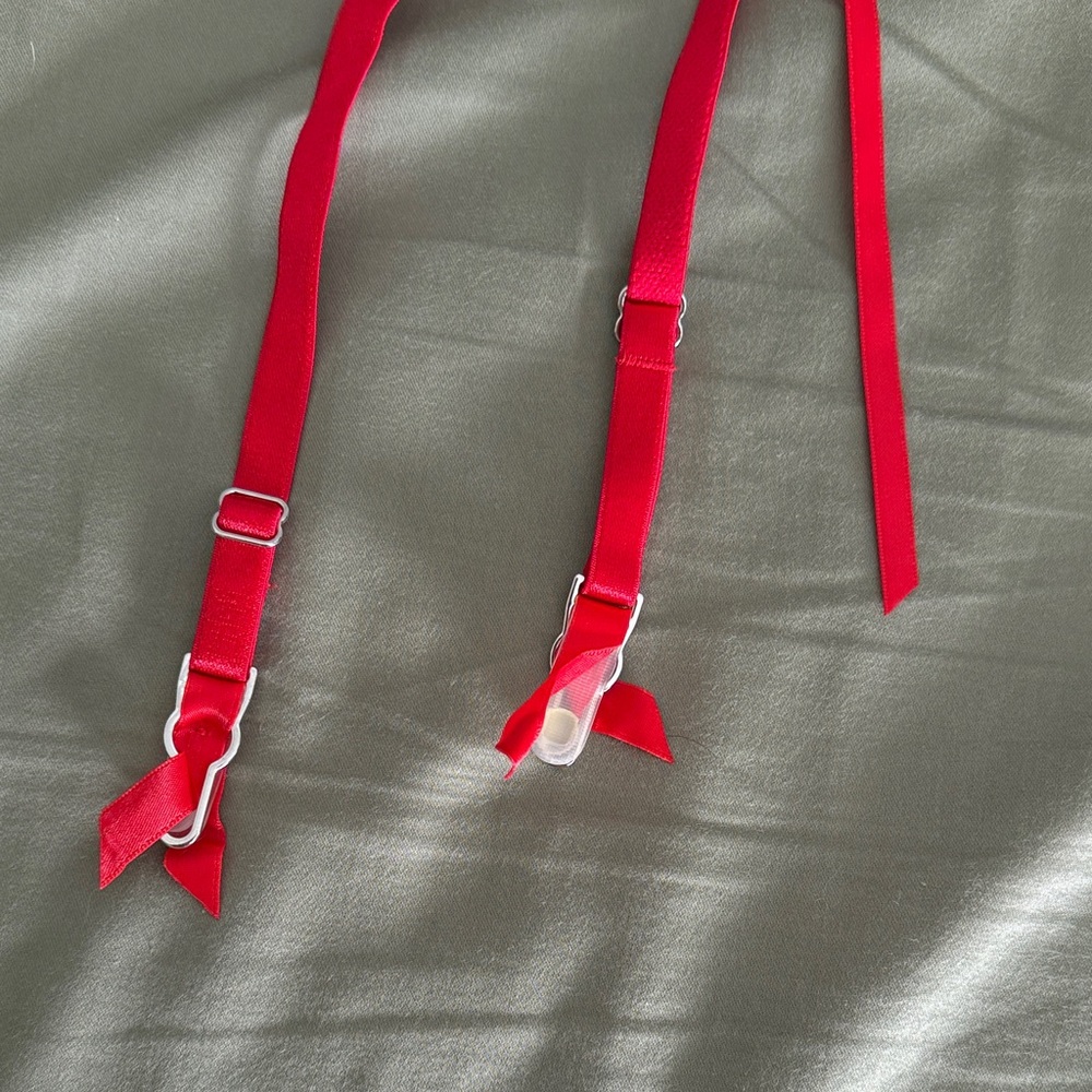 Victoria's Secret Red and Cream Lace Bra and Garter Set - Picture 6 of 6